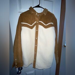 Brown Corduroy And White Sherpa Wrangler Pearl Snap Shacket